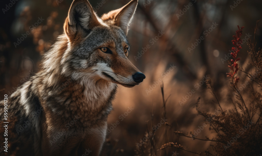 Fototapeta premium photo of coyote in its natural habitat. Generative AI