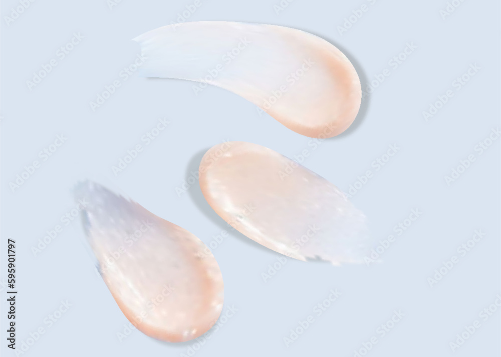 Realistic set of vector strokes of cosmetic cream. Smears of cosmetic white skin cream of various shapes and sizes, isolated on a transparent background. Realistic set of vector strokes of cosmetic cream. Smears of cosmetic white skin cream of various shapes and sizes, isolated on a transparent background.