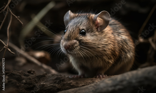 photo of cotton rat (genus Sigmodon) in its natural habitat. Generative AI