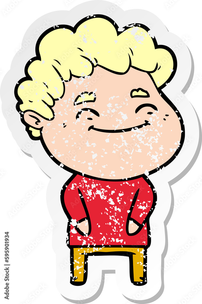 distressed sticker of a cartoon friendly man distressed sticker of a cartoon friendly man