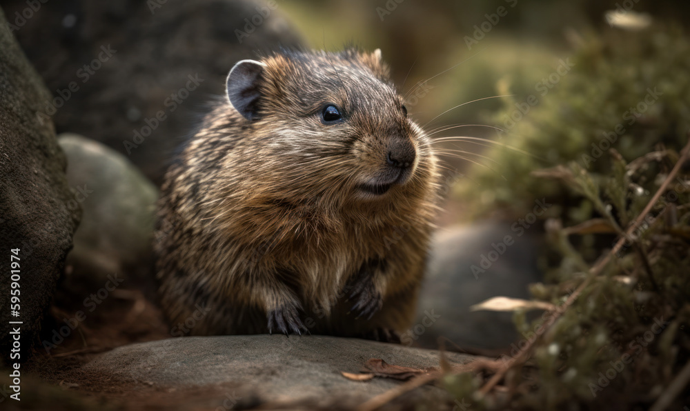 photo of dassie rat in its natural habitat. Generative AI photo of dassie rat in its natural habitat. Generative AI