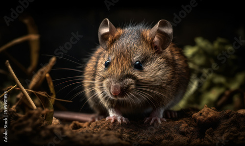 photo of cotton rat  genus Sigmodon  on dark natural background. Generative AI