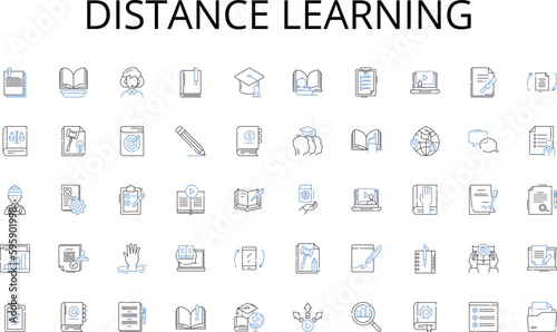 distance learning line icons collection. Depressed, Post-punk, Ian Curtis, Manchester, Substance, Atmosphere, Disorder vector and linear illustration. Transmission,Closer,Unknown pleasures outline