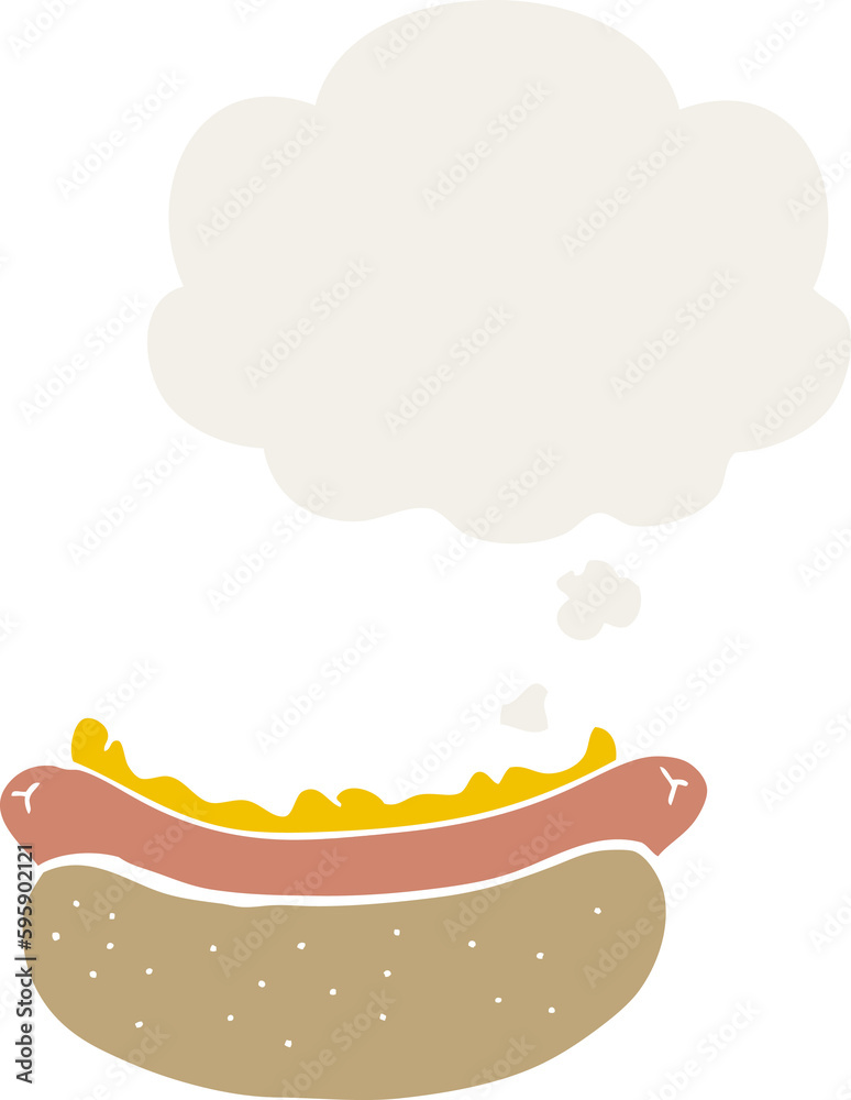 cartoon hotdog with thought bubble in retro style cartoon hotdog with thought bubble in retro style