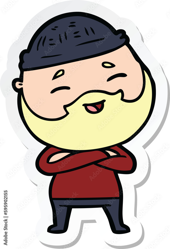 sticker of a cartoon happy bearded man