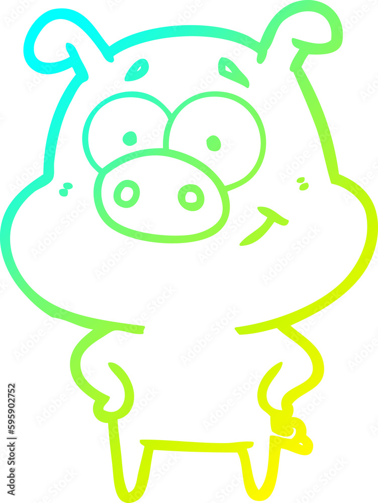 cold gradient line drawing of a happy cartoon pig cold gradient line drawing of a happy cartoon pig