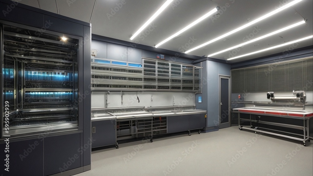 Digital illustration of a morgue, generative AI Digital illustration of a morgue, generative AI