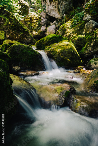 Waterfalls of the Cholet river in the French Alps, near Pont En Royans in the Vercors mountains range