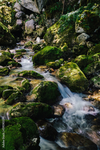 Waterfalls of the Cholet river in the French Alps  near Pont En Royans in the Vercors mountains range