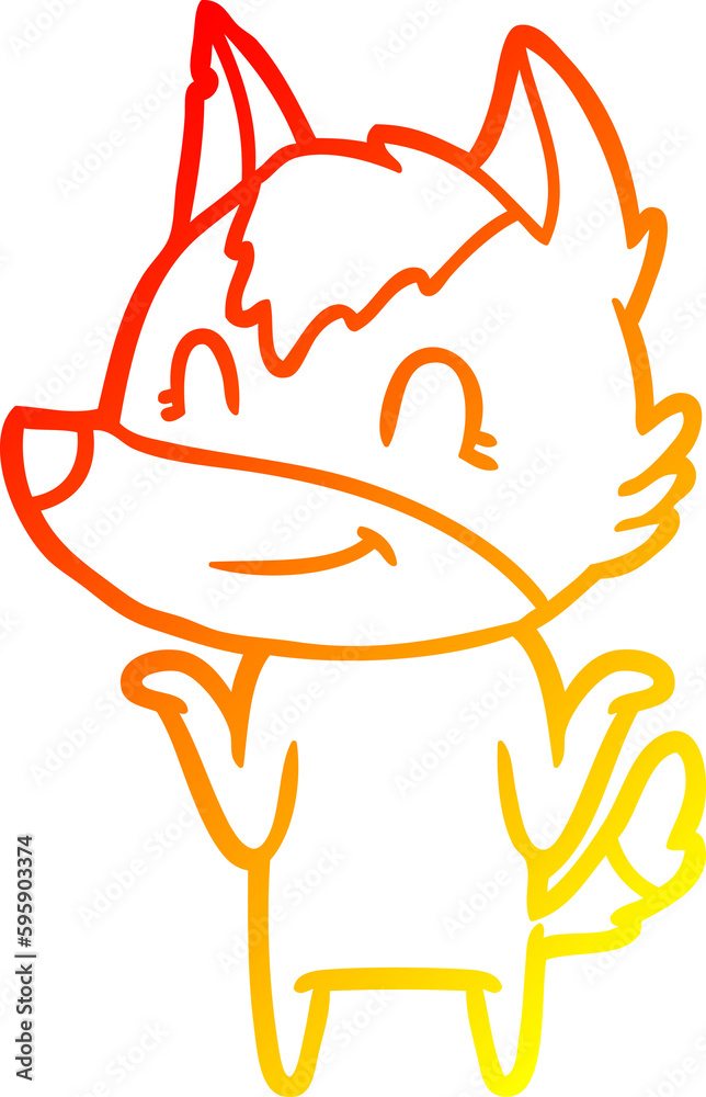 warm gradient line drawing of a friendly cartoon wolf warm gradient line drawing of a friendly cartoon wolf