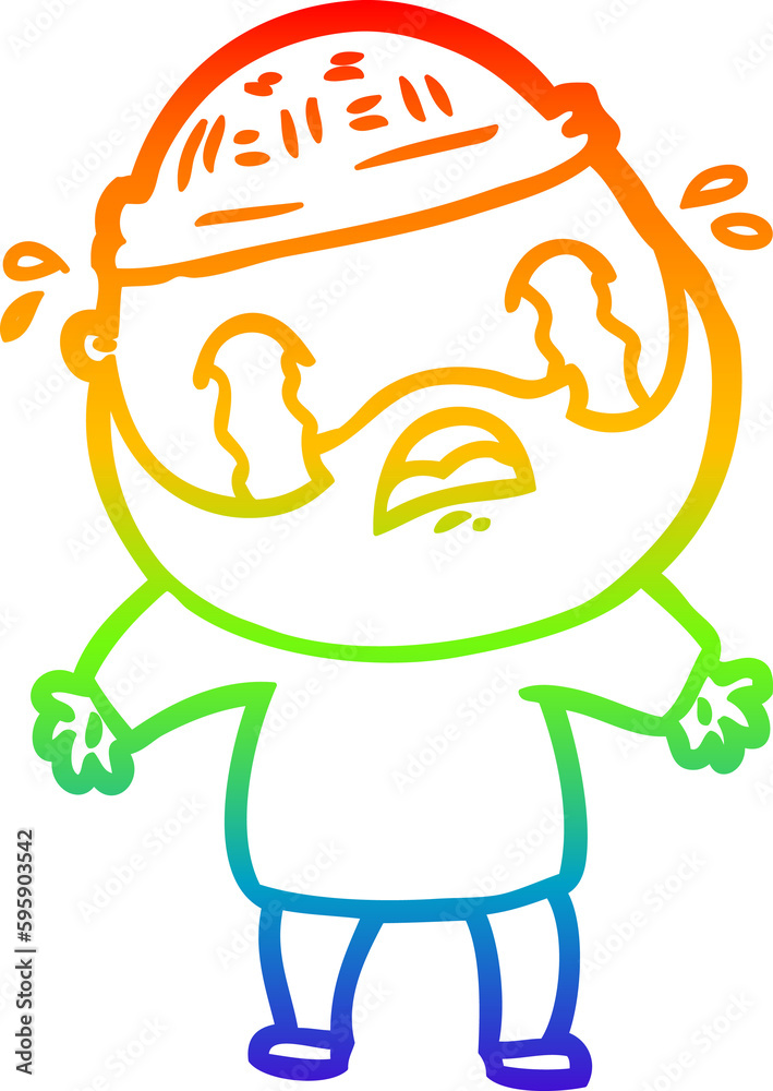 rainbow gradient line drawing of a cartoon bearded man crying rainbow gradient line drawing of a cartoon bearded man crying