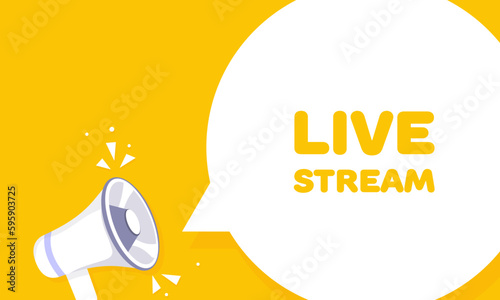 Live stream. Flat, yellow, broadcast alert. Vector illustration.