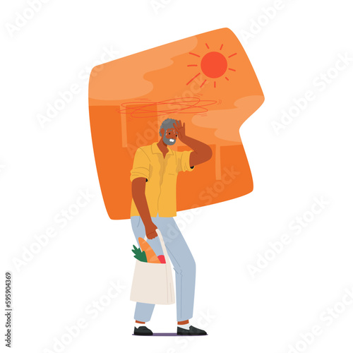 Senior Man Experiencing Heat-related Discomfort Due To Hot Weather Or An Underlying Health Condition Vector Illustration