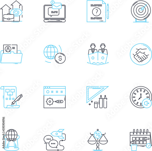 Commercial Overlord linear icons set. Monopoly, Wealth, Empire, Domination, Influence, Power, Control line vector and concept signs. Strategy,Business,Expansion outline illustrations