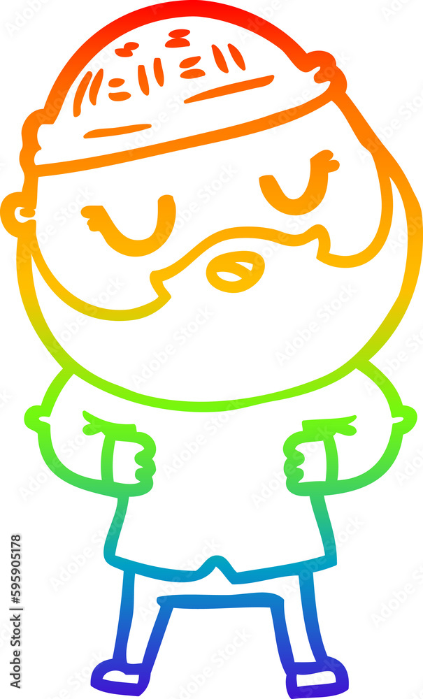 rainbow gradient line drawing of a cartoon man with beard