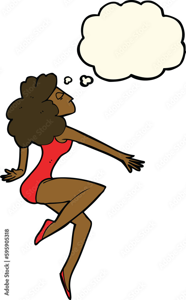 cartoon dancing woman with thought bubble cartoon dancing woman with thought bubble