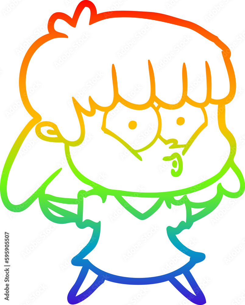 rainbow gradient line drawing of a cartoon whistling girl rainbow gradient line drawing of a cartoon whistling girl
