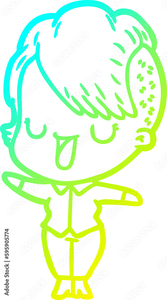 cold gradient line drawing of a cute cartoon girl with hipster haircut cold gradient line drawing of a cute cartoon girl with hipster haircut