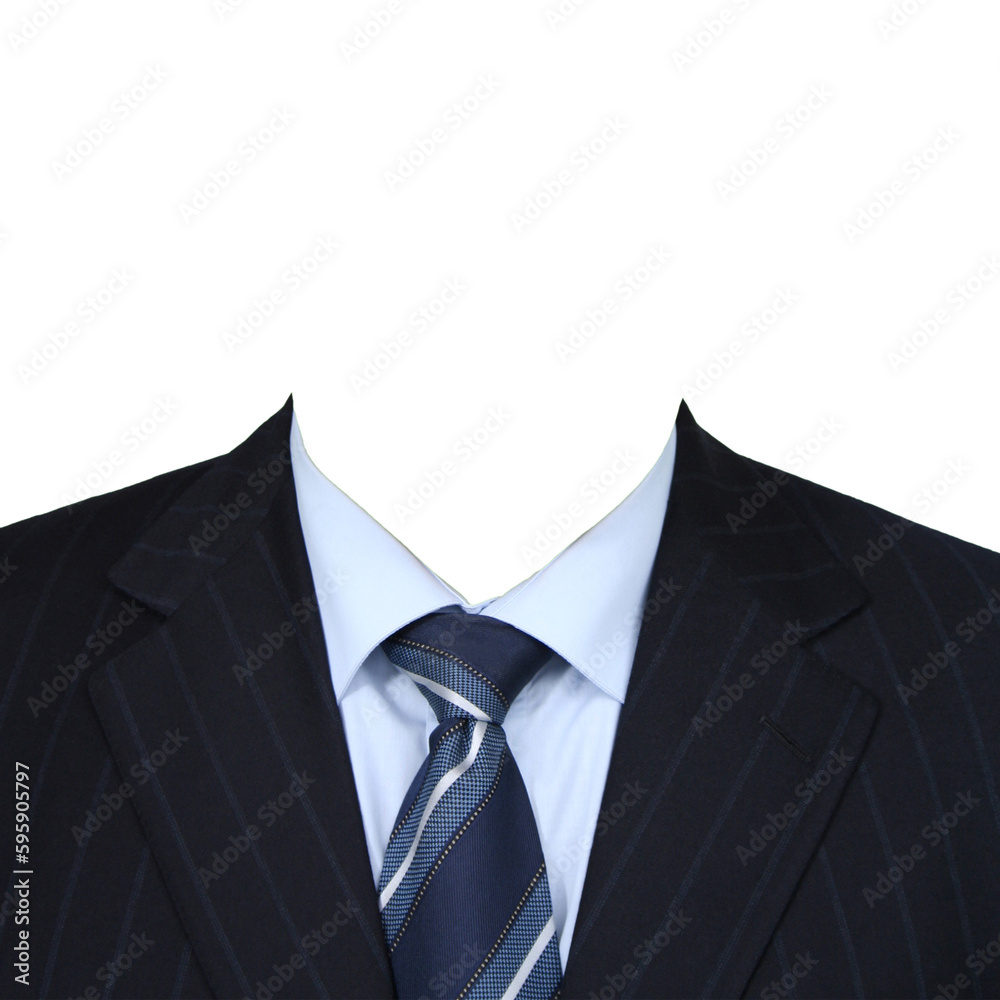 Men's suit with blue shirt and tie is isolated on a green background. - obrazy, fototapety, plakaty 