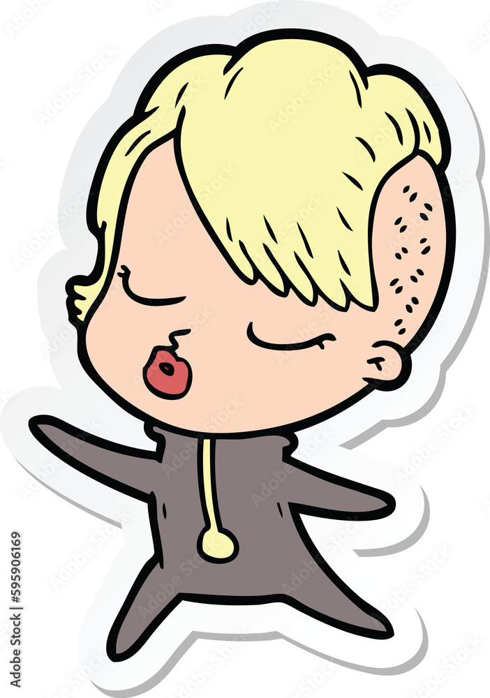 sticker of a cartoon pretty hipster girl sticker of a cartoon pretty hipster girl