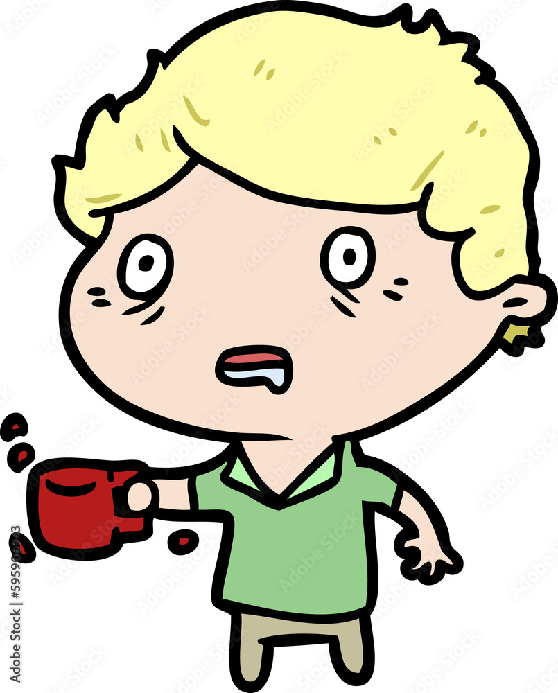 cartoon man jittery from drinking too much coffee cartoon man jittery from drinking too much coffee