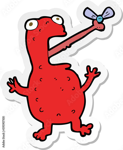 sticker of a cartoon poisonous frog catching fly