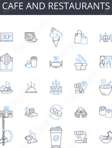 Cafe and restaurants line icons collection. Bistro, Diner, Eatery, Brasserie, Trattoria, Gastropub, Tavern vector and linear illustration. Pub,Canteen,Deli outline signs set