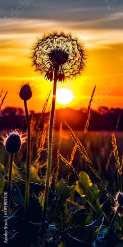 dandelion plant with beautiful scenery, generated by ai