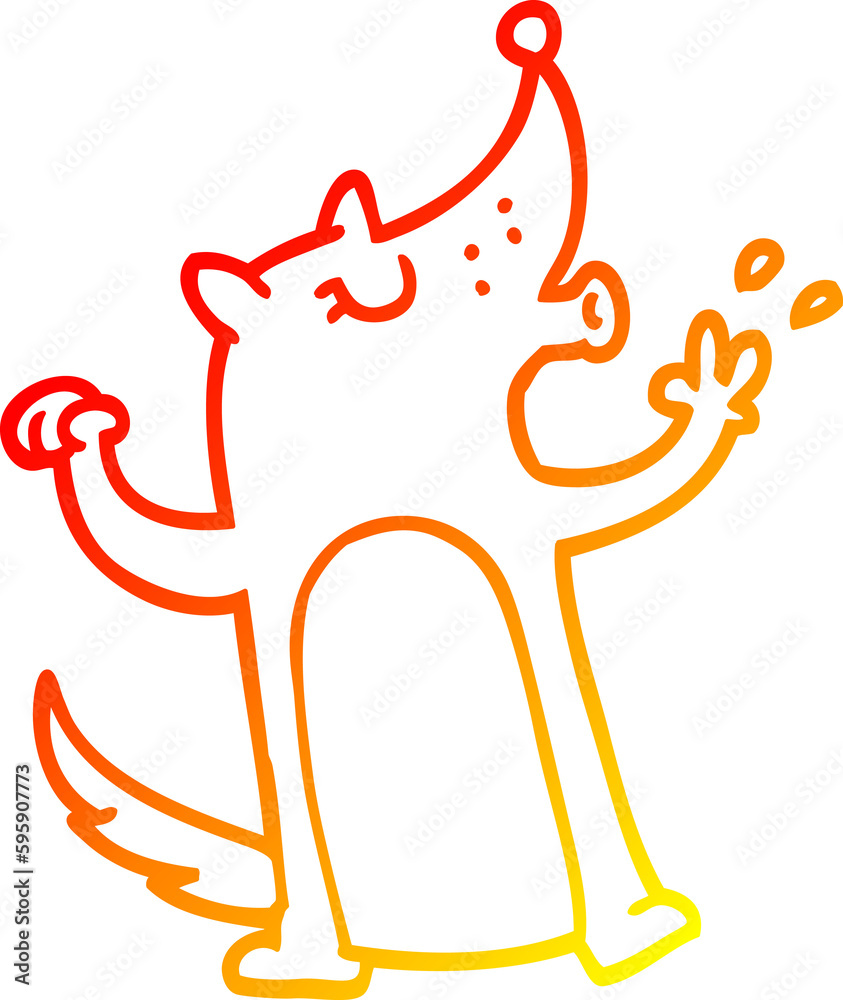 warm gradient line drawing of a cartoon whistling wolf warm gradient line drawing of a cartoon whistling wolf