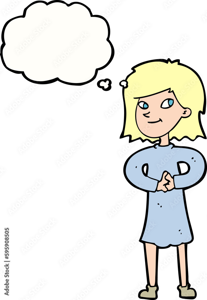 cartoon happy woman with thought bubble cartoon happy woman with thought bubble