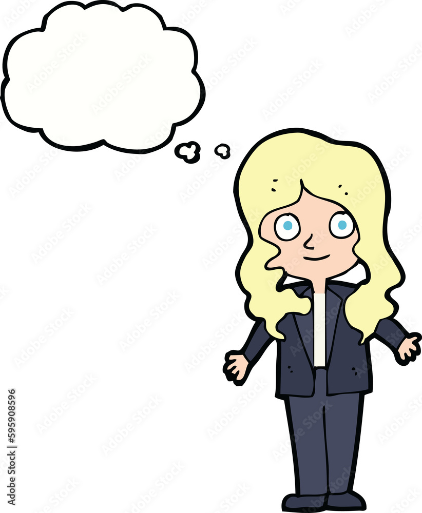 cartoon friendly business woman with thought bubble cartoon friendly business woman with thought bubble