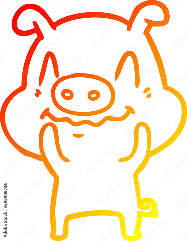 warm gradient line drawing of a nervous cartoon pig warm gradient line drawing of a nervous cartoon pig