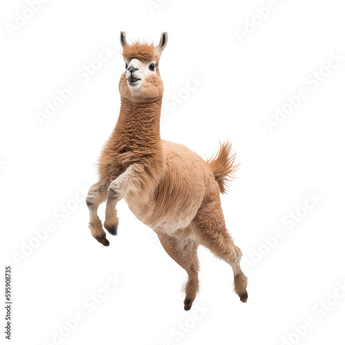 alpaca jumping isolated on white background photo