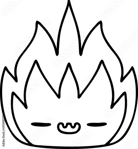 line doodle of a cute flame demon