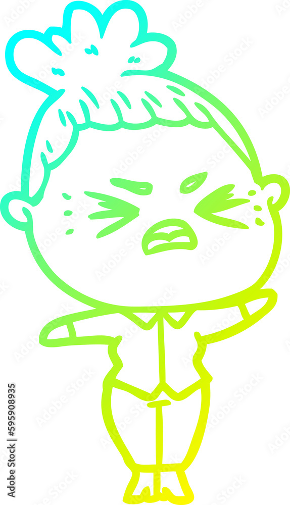cold gradient line drawing of a cartoon angry woman cold gradient line drawing of a cartoon angry woman