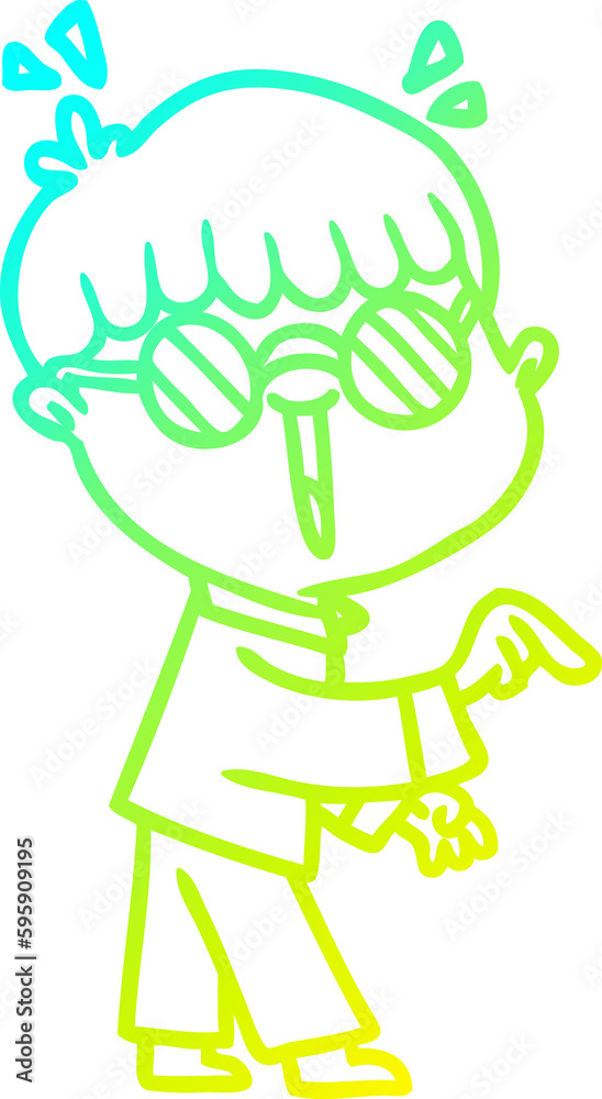 cold gradient line drawing of a cartoon boy wearing spectacles