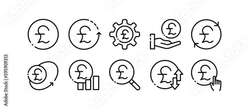 Pounds. Line icon, black, pounds sterling currency. vector icons
