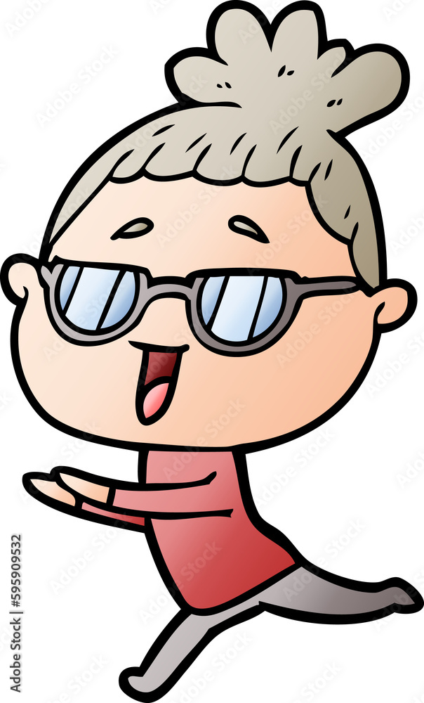 cartoon happy woman wearing spectacles