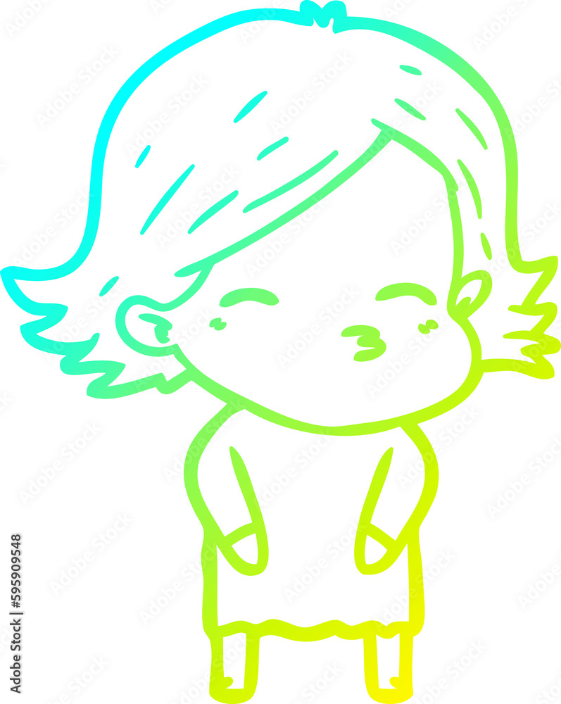 cold gradient line drawing of a cartoon woman cold gradient line drawing of a cartoon woman