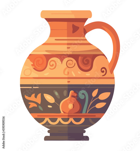 Ornate terracotta vase with leaf