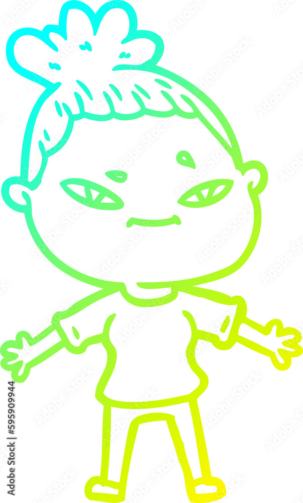 cold gradient line drawing of a cartoon woman cold gradient line drawing of a cartoon woman