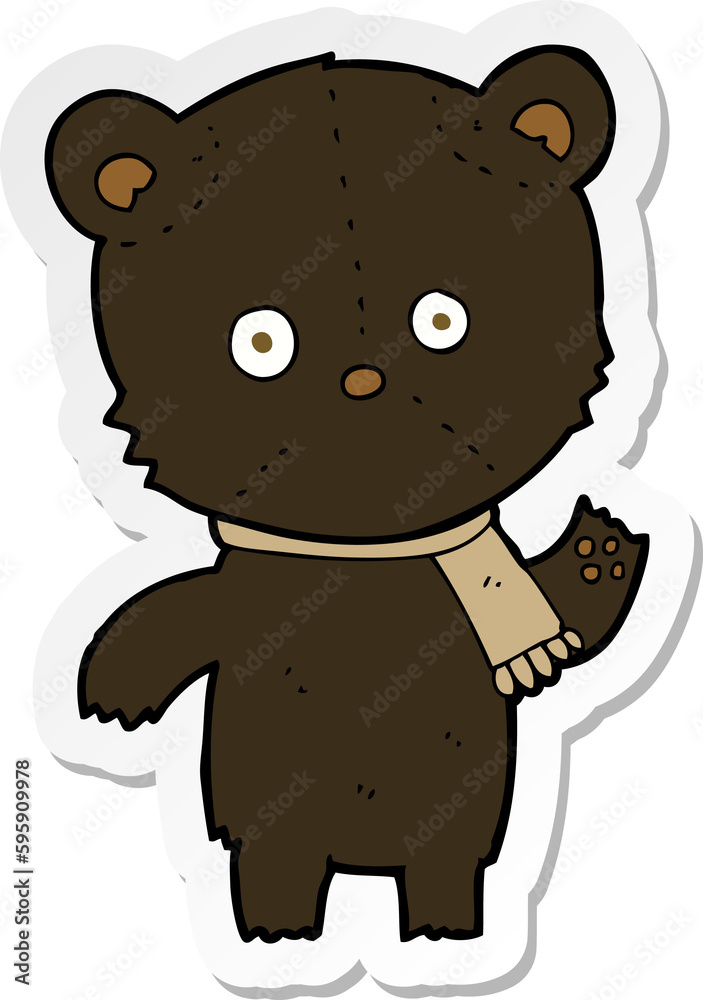 sticker of a cartoon waving black bear sticker of a cartoon waving black bear