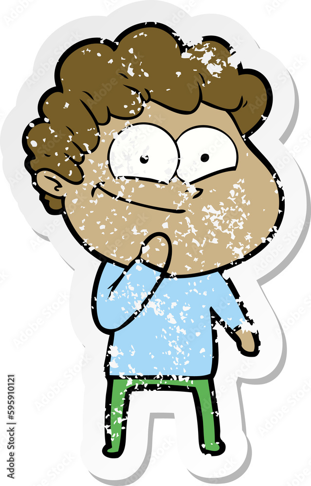 distressed sticker of a cartoon happy man distressed sticker of a cartoon happy man