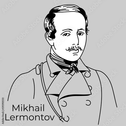 Mikhail Lermontov was a Russian poet, prose writer, playwright and artist. Lieutenant of the Guards Hussar Regiment. Vector.