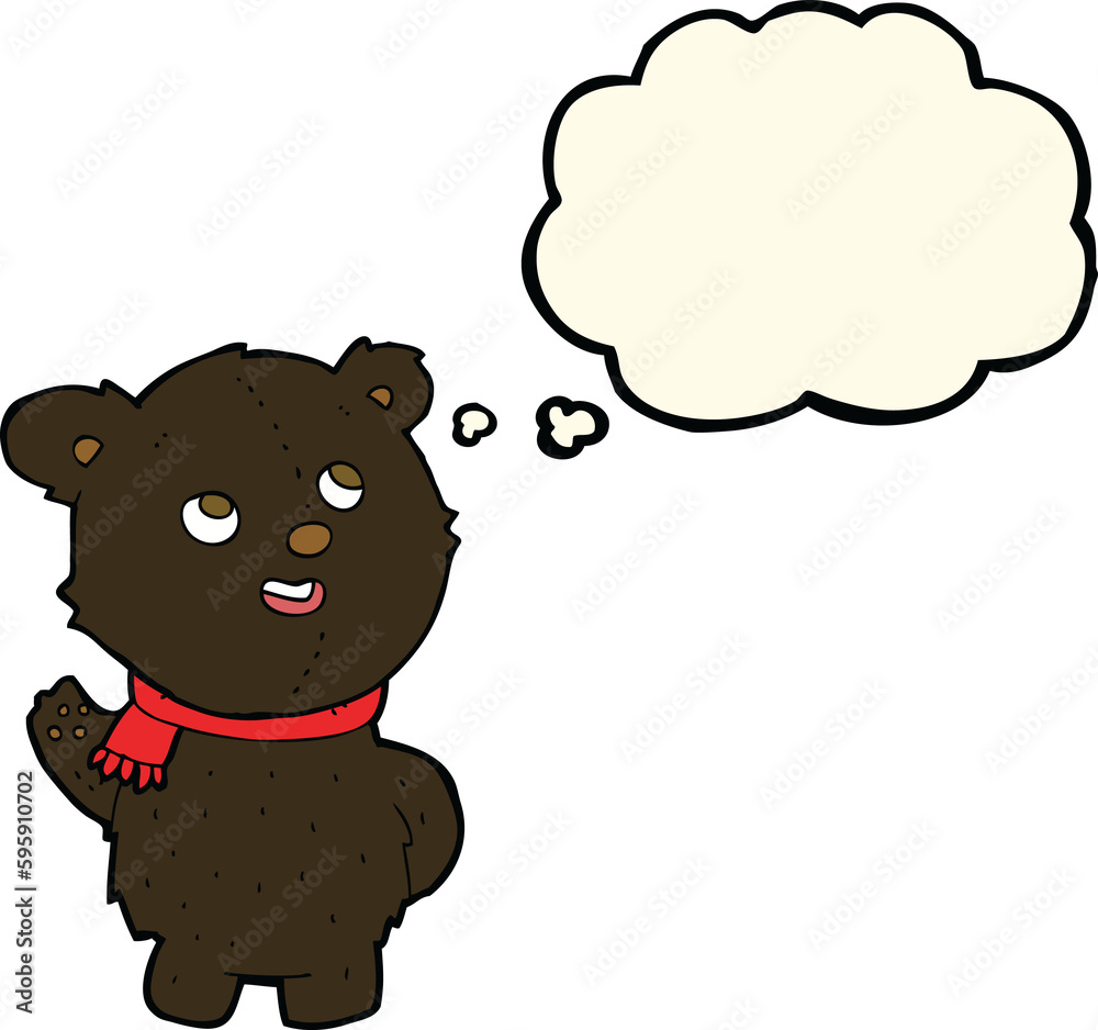cartoon cute black bear cub with thought bubble