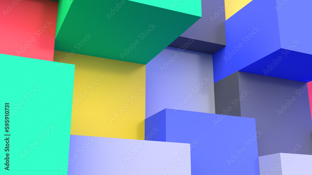 3D wall of abstract, colorful, cubes and rectangles. 3D wall of abstract, colorful, cubes and rectangles.
