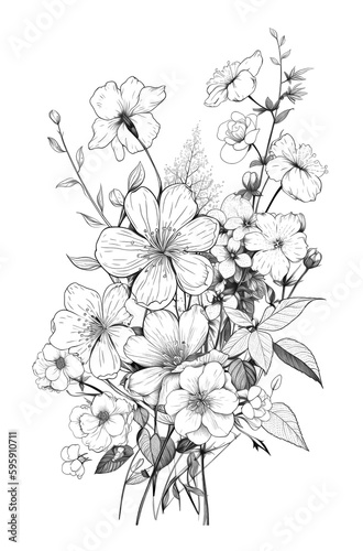 Hand drawn sketch of flowers. Generative AI.