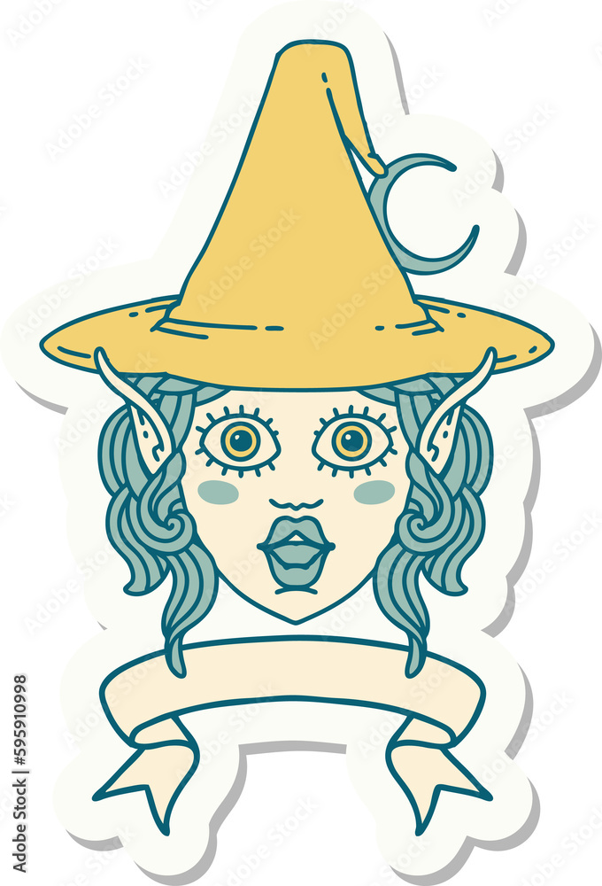 sticker of a elf mage character face with banner