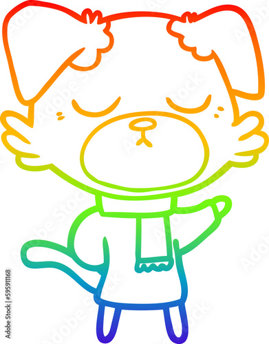 rainbow gradient line drawing of a cute cartoon dog