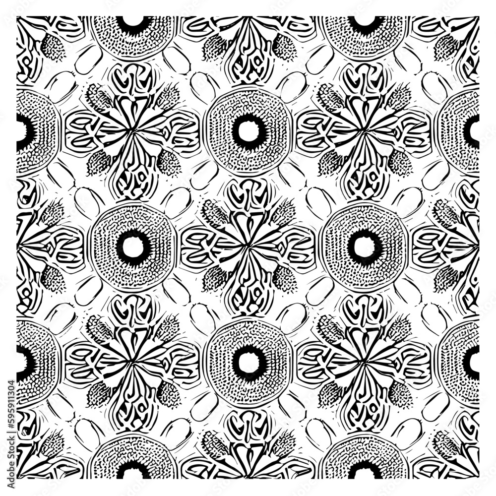 Floral Mandala Pattern Vector Black and White Design